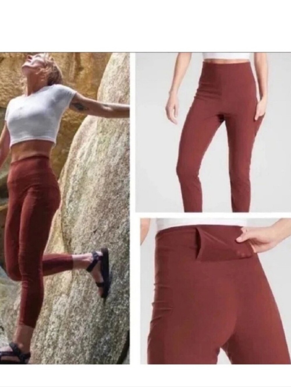 Athleta Trekkie Hybrid Crop Tights Pants In Rust Size 8